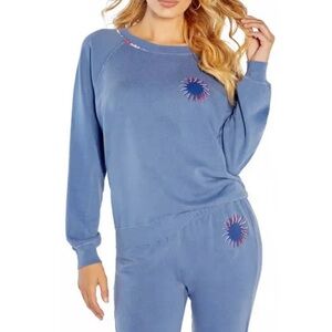 Wildfox Del Sol Sunburst Sommers Relaxed Fit Sweatshirt in True Blue Size XL